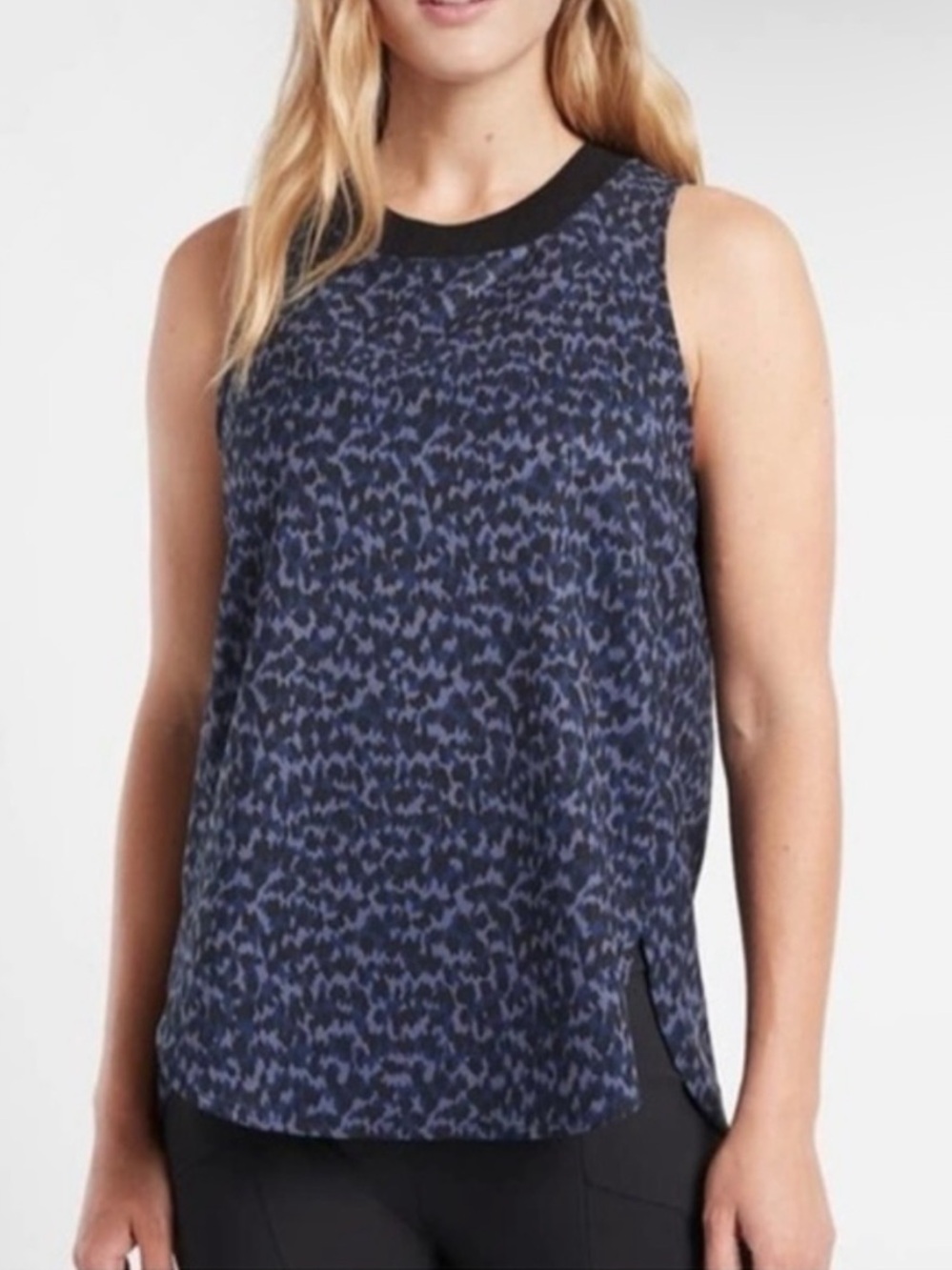 Athleta Zephyr Navy and Black Patterned Sleeveless Tank, Size 2X Women’s